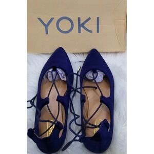 Yoki Womens Ballet Flats Lace-up Color Navy Style Urban 80 Size 7.5